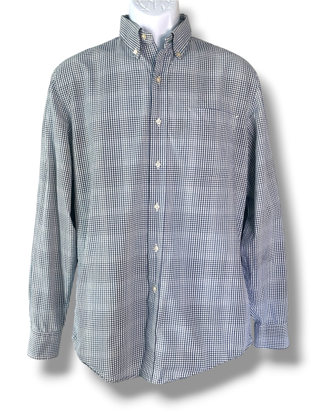 Tommy Hilfiger Slim Fit Blue Gingham Button Down Shirt Preppy Office Classic